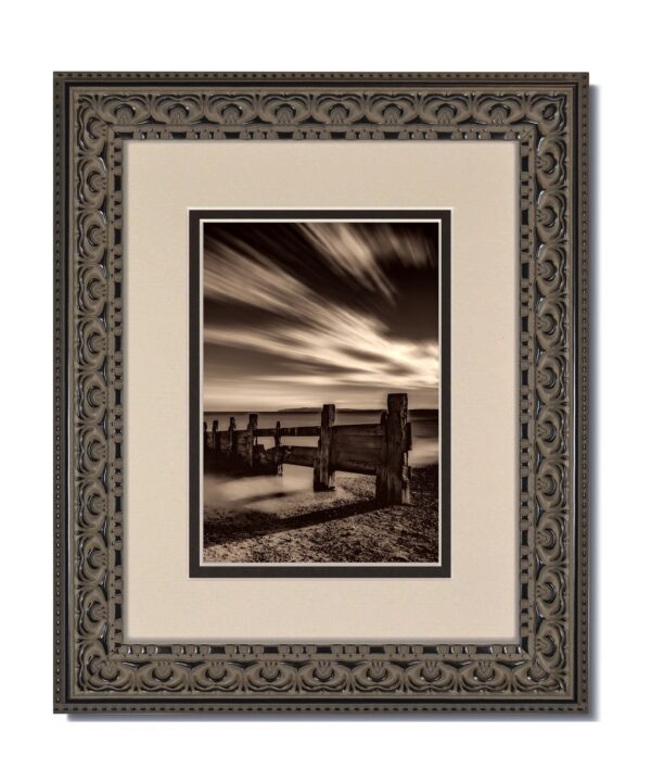 Vintage Black Ornate Frame with Oyster over Black Mat